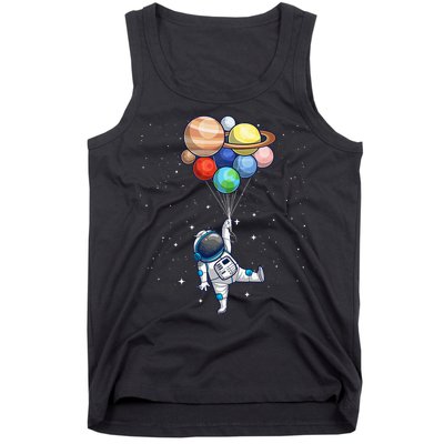 Funny Astronaut With Planets In Hand Tank Top
