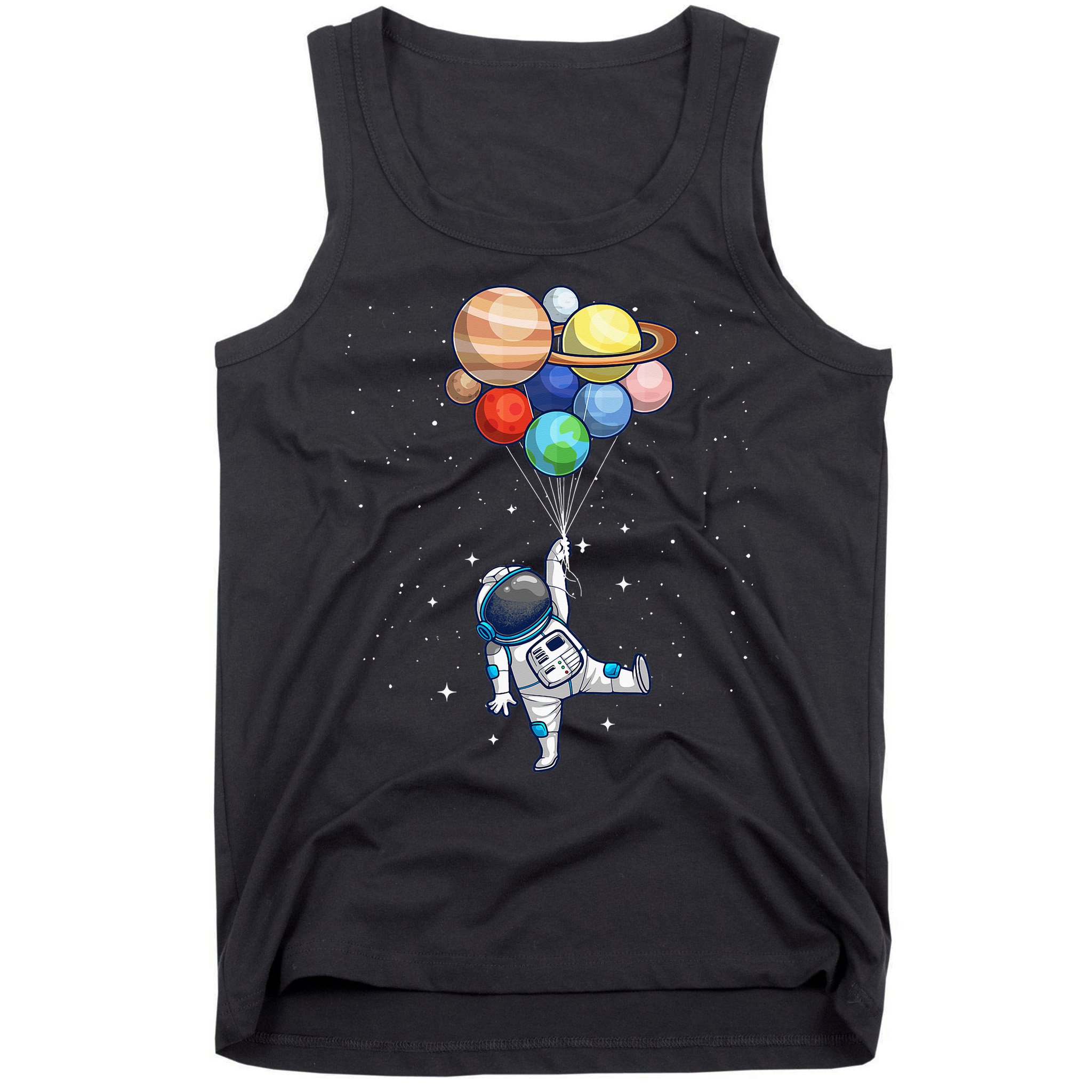Funny Astronaut With Planets In Hand Tank Top