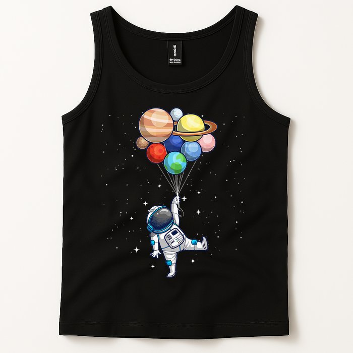 Funny Astronaut With Planets In Hand Tank Top