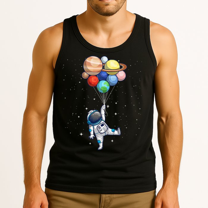 Funny Astronaut With Planets In Hand Tank Top