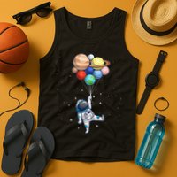 Funny Astronaut With Planets In Hand Tank Top