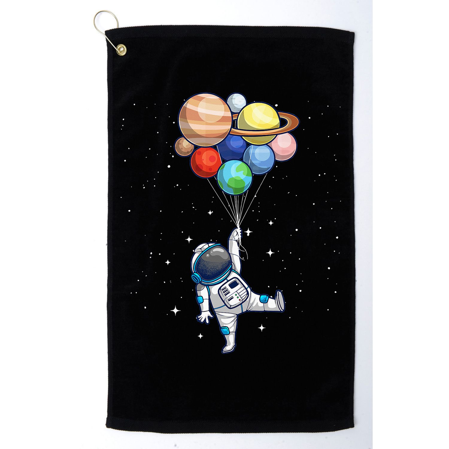 Funny Astronaut With Planets In Hand Golf Towel