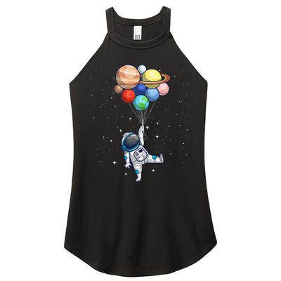 Funny Astronaut With Planets In Hand Women's Perfect Tri Rocker Tank
