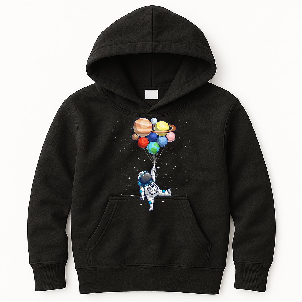 Funny Astronaut With Planets In Hand Kids Hoodie
