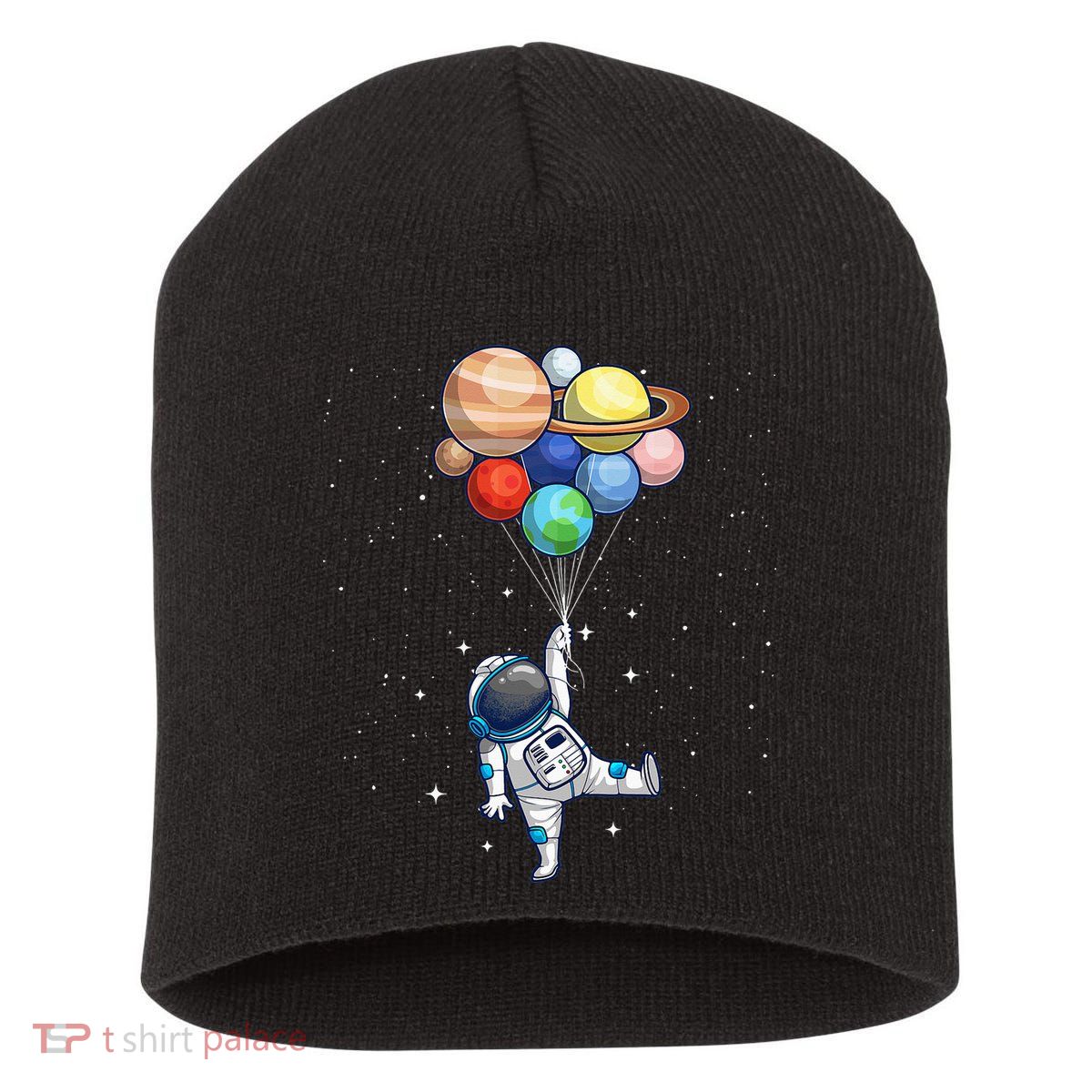 Funny Astronaut With Planets In Hand Short Acrylic Beanie