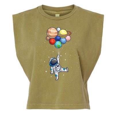 Funny Astronaut With Planets In Hand Garment-Dyed Women's Muscle Tee