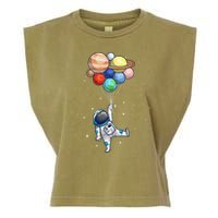Funny Astronaut With Planets In Hand Garment-Dyed Women's Muscle Tee