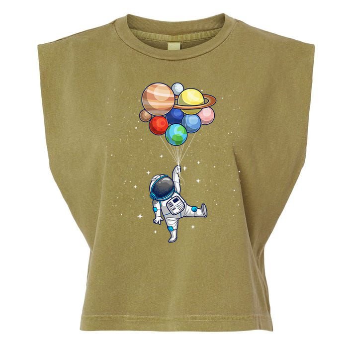 Funny Astronaut With Planets In Hand Garment-Dyed Women's Muscle Tee
