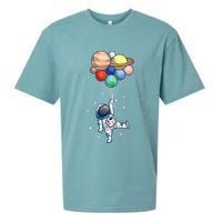 Funny Astronaut With Planets In Hand Sueded Cloud Jersey T-Shirt