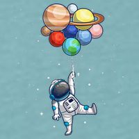 Funny Astronaut With Planets In Hand Sueded Cloud Jersey T-Shirt