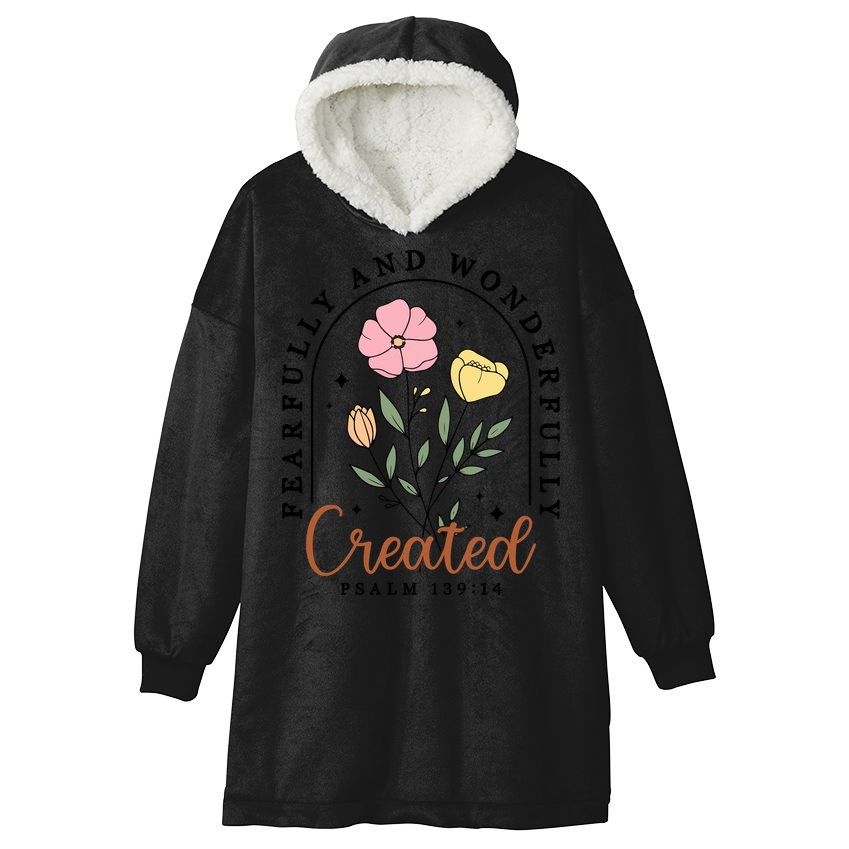 Fearfully And Wonderfully Christian Floral Hooded Wearable Blanket