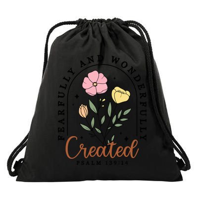 Fearfully And Wonderfully Christian Floral Drawstring Bag