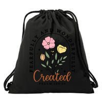 Fearfully And Wonderfully Christian Floral Drawstring Bag