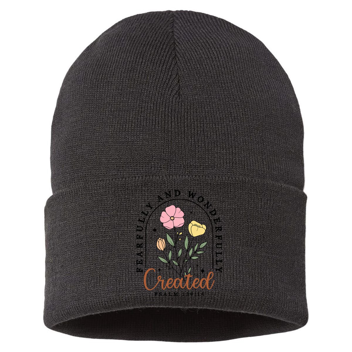 Fearfully And Wonderfully Christian Floral Sustainable Knit Beanie