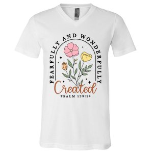 Fearfully And Wonderfully Christian Floral V-Neck T-Shirt