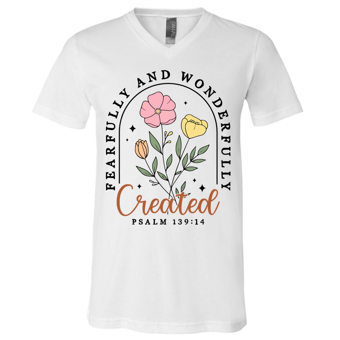 Fearfully And Wonderfully Christian Floral V-Neck T-Shirt