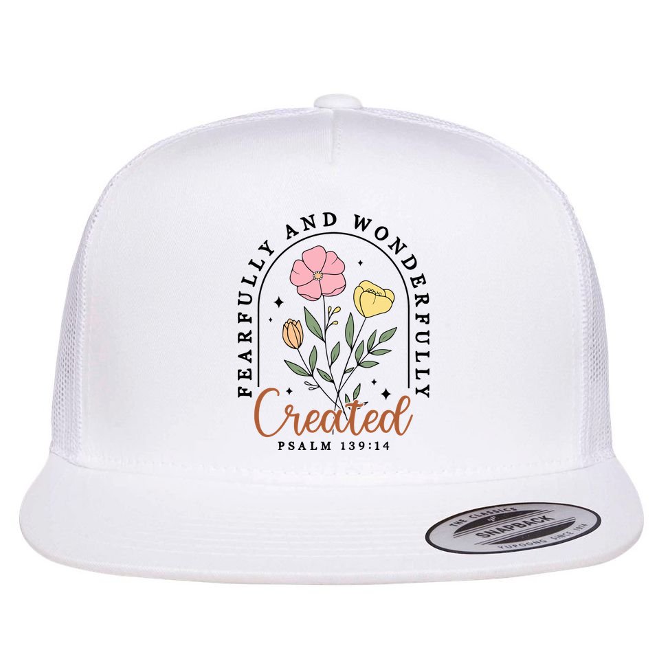Fearfully And Wonderfully Christian Floral Flat Bill Trucker Hat