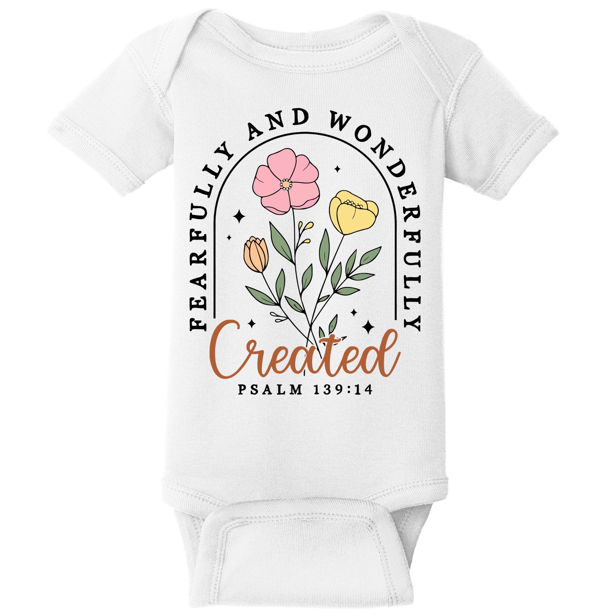 Fearfully And Wonderfully Christian Floral Baby Bodysuit