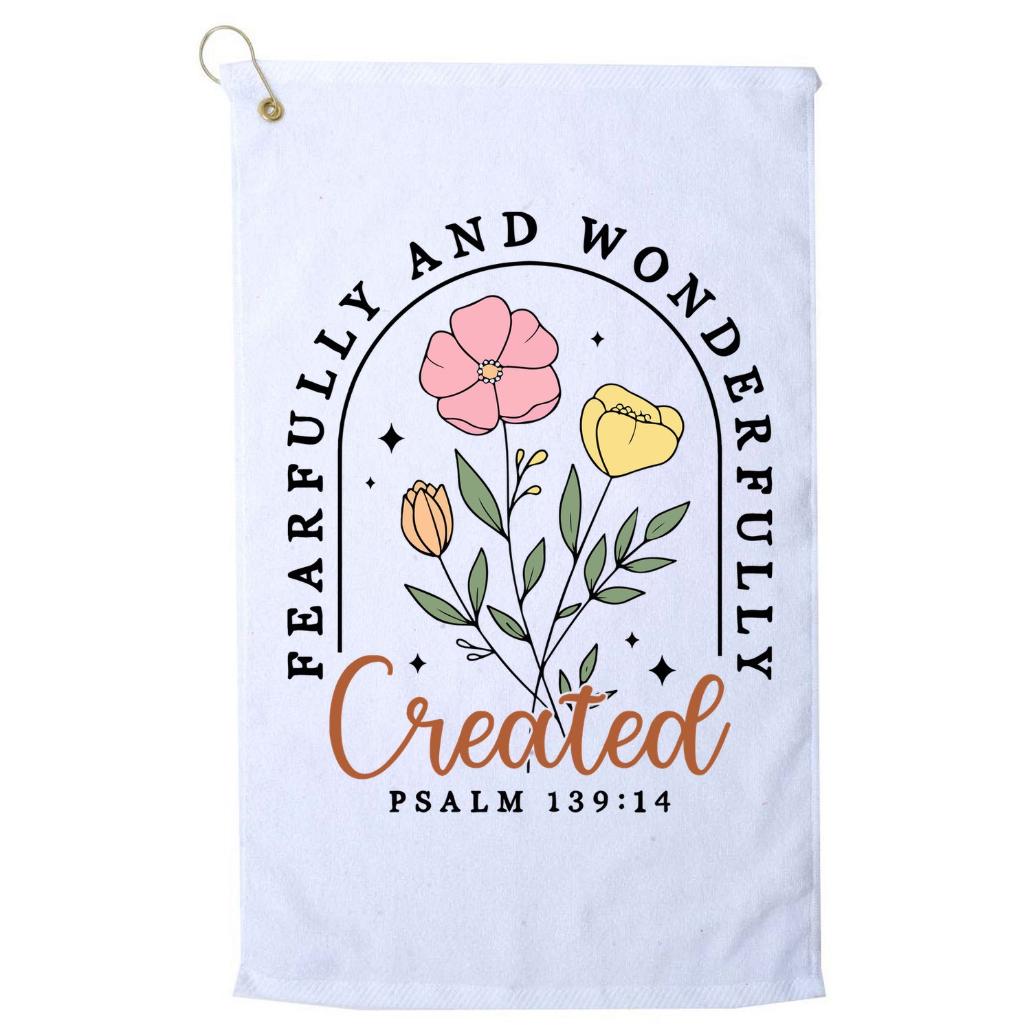 Fearfully And Wonderfully Christian Floral Golf Towel