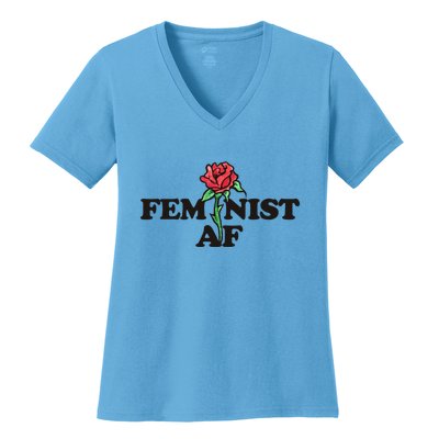 Feminist Af Watercolor Red Rose Art Great Gift Women's V-Neck T-Shirt