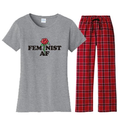 Feminist Af Watercolor Red Rose Art Great Gift Women's Flannel Pajama Set