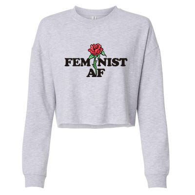 Feminist Af Watercolor Red Rose Art Great Gift Cropped Pullover Crew