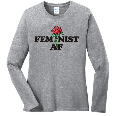 Feminist Af Watercolor Red Rose Art Great Gift Ladies Long Sleeve Shirt