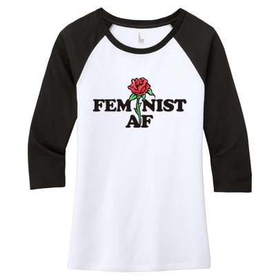 Feminist Af Watercolor Red Rose Art Great Gift Women's Tri-Blend 3/4-Sleeve Raglan Shirt