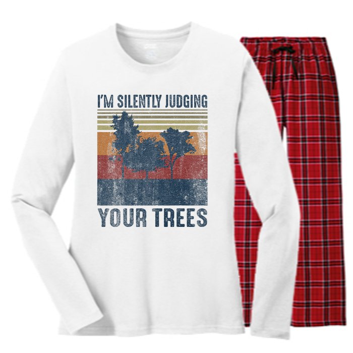 Funny Arborist Woodworking Im Silently Judging Your Trees Women's Long Sleeve Flannel Pajama Set 