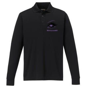 Fibromyalgia Awareness Warrior Purple Bright Eye Funny Gift Performance Long Sleeve Polo