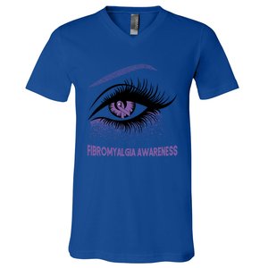 Fibromyalgia Awareness Warrior Purple Bright Eye Funny Gift V-Neck T-Shirt