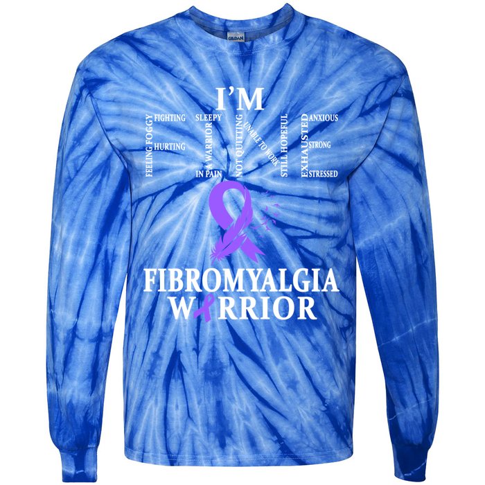 Fibromyalgia Awareness Warrior Support Purple Ribbon Gift Tie-Dye Long Sleeve Shirt