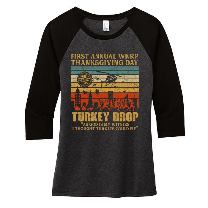 First Annual WKRP Thanksgiving Day Turkey Drop Women's Tri-Blend 3/4-Sleeve Raglan Shirt