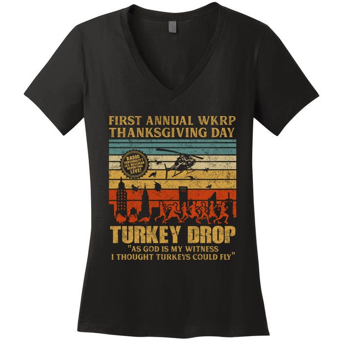 First Annual WKRP Thanksgiving Day Turkey Drop Women's V-Neck T-Shirt