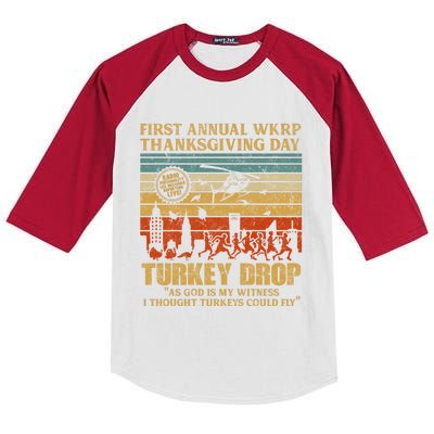 First Annual WKRP Thanksgiving Day Turkey Drop Kids Colorblock Raglan Jersey