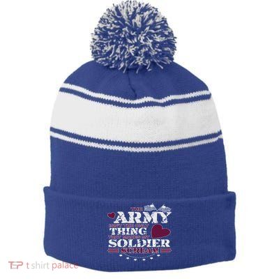 Funny Army Wife/friend Gift Make My Soldier Scream Gift Stripe Pom Pom Beanie