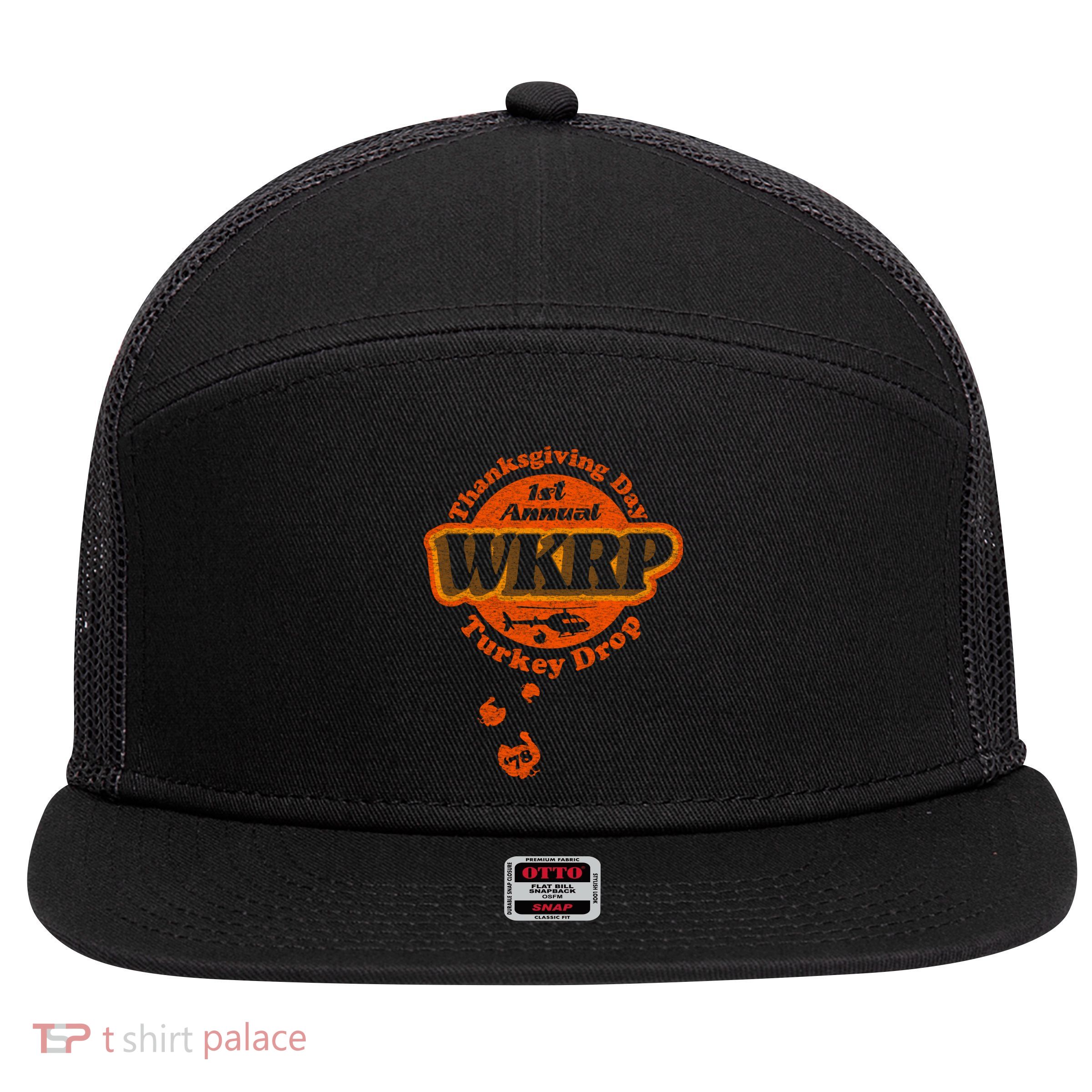 First Annual WKRP Thanksgiving Day Turkey Drop 7 Panel Mesh Trucker Snapback Hat