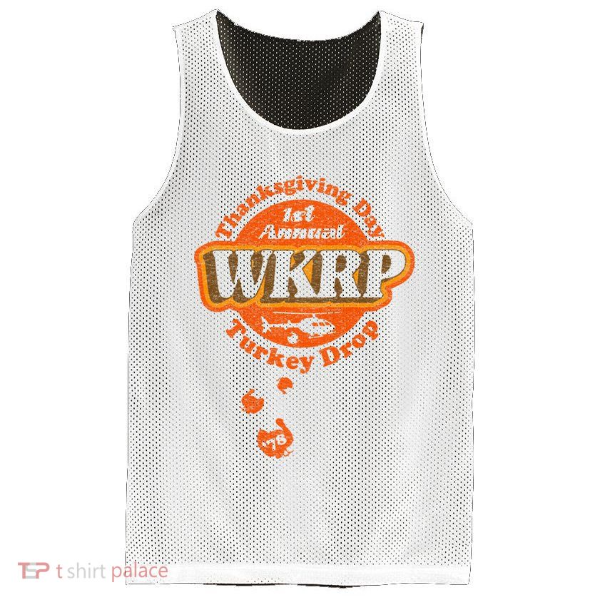 First Annual WKRP Thanksgiving Day Turkey Drop Mesh Reversible Basketball Jersey Tank