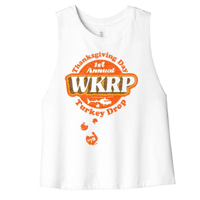 First Annual WKRP Thanksgiving Day Turkey Drop Women's Racerback Cropped Tank