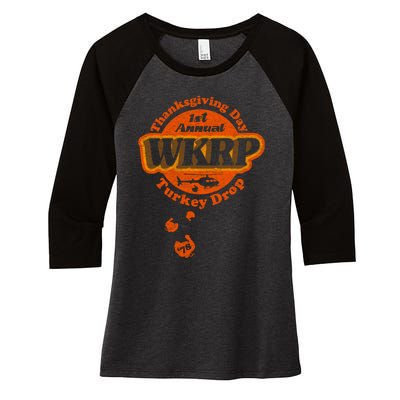 First Annual WKRP Thanksgiving Day Turkey Drop Women's Tri-Blend 3/4-Sleeve Raglan Shirt