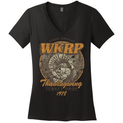 First Annual WKRP Thanksgiving Day Turkey Drop Women's V-Neck T-Shirt