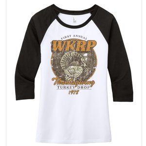 First Annual WKRP Thanksgiving Day Turkey Drop Women's Tri-Blend 3/4-Sleeve Raglan Shirt