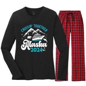 Funny Anniversary Wedding Alaska Cruise 2024 Couple Vacation Women's Long Sleeve Flannel Pajama Set 