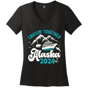 Funny Anniversary Wedding Alaska Cruise 2024 Couple Vacation Women's V-Neck T-Shirt