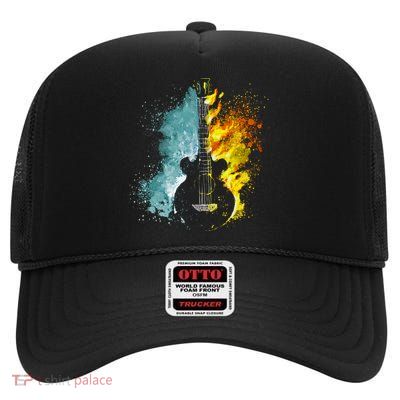Fire And Water Guitar High Crown Mesh Back Trucker Hat