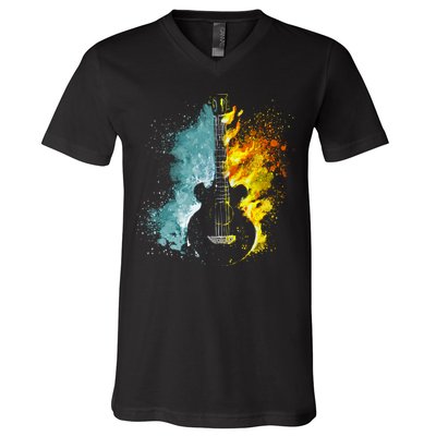 Fire And Water Guitar V-Neck T-Shirt