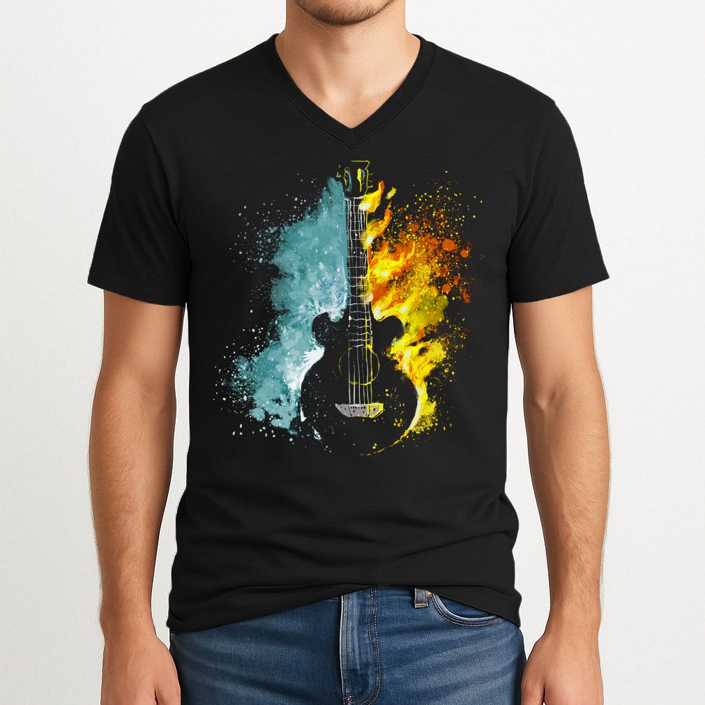 Fire And Water Guitar V-Neck T-Shirt