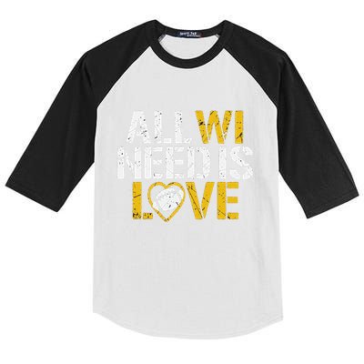 Funny All Wi Need Is Love Green Bay Kids Colorblock Raglan Jersey
