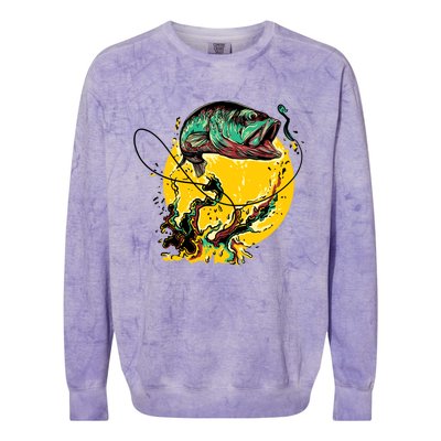 Fishing Art Wave Sunset Colorblast Crewneck Sweatshirt