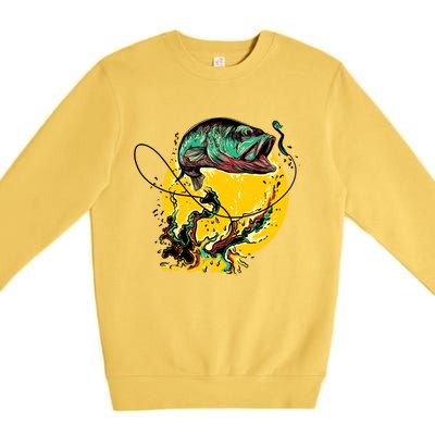 Fishing Art Wave Sunset Premium Crewneck Sweatshirt